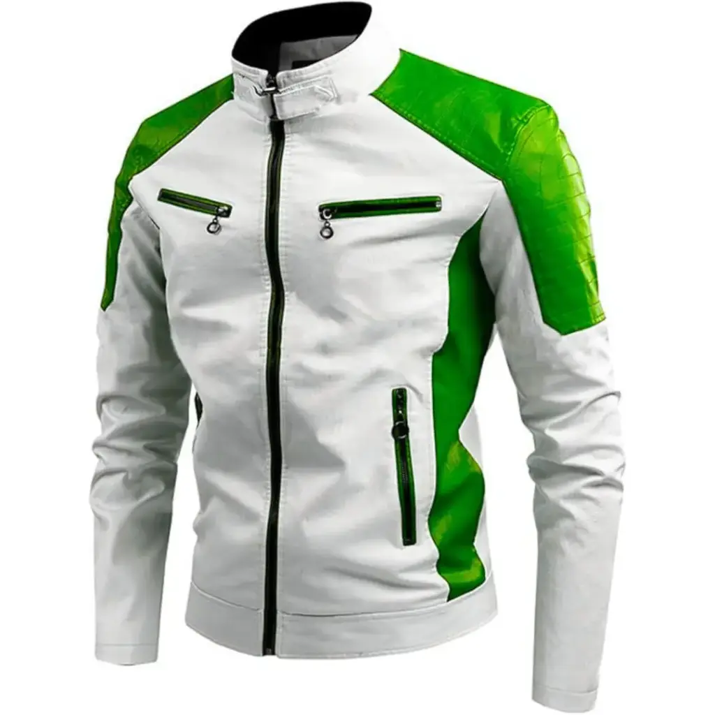 WHITE & GREEN LEATHER JACKET