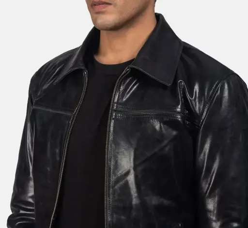 MENS CLASSIC BLACK GLOSSY LEATHER JACKET