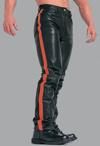 LEATHER BLACK PANTS WITH RED STRIPS