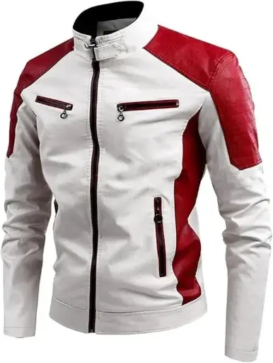 WHITE & RED BIKER LEATHER JACKET